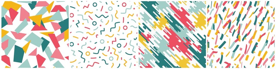 Set of bright trendy seamless colorful patterns. Vibrant stylish textures. Abstract endless backgrounds