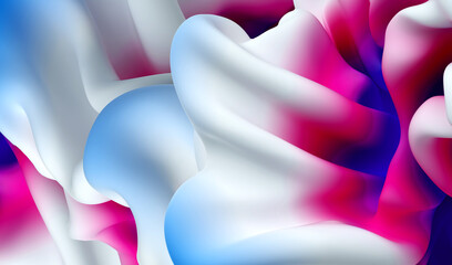 3d render of abstract art with part of surreal flying drapery blanket in curve wavy organic lines forms wrinkles in silk material painted in blue purple and white gradient color 