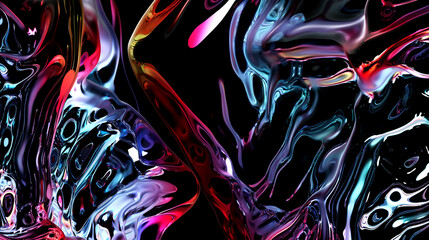 3d render of abstract art of surreal 3d background with part of translucent plastic drapery blanket or scarf in wavy curve organic biological lines forms in purple and orange gradient color on black