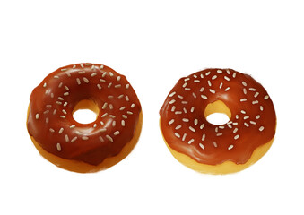 Yummy donuts on white background. Digital painting.