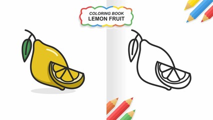 Lemon fruit hand drawn coloring book for learning. Flat color ready to print