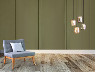 interior decoration wooden floor, stone wall concept. decorative background for home, office and hotel. 3D illustration