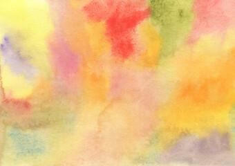 Fototapeta na wymiar Beautiful artistic watercolor background in natural yellow, orange, brown, red, green and blue color.