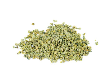 Pile of lotus leaves tea on white background