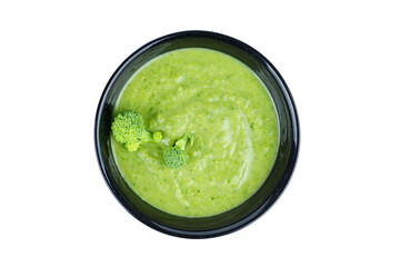 Ceramic bowl with Broccoli cream-soup isolated on white background