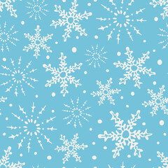 Vector seamless pattern with decorative snowflakes. Design with hand drawn snowflakes.