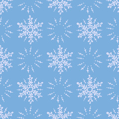 Fototapeta na wymiar Vector seamless pattern with snowflakes on blue background. Decorative design.