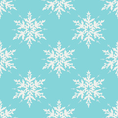 Naklejka na ściany i meble Vector seamless pattern with white snowflakes on blue background. Fancy design.