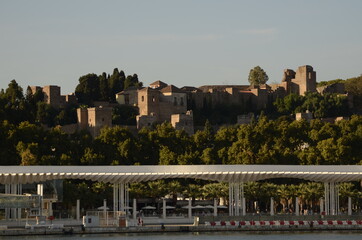 View from the sea to Malaga. alcazaba castle