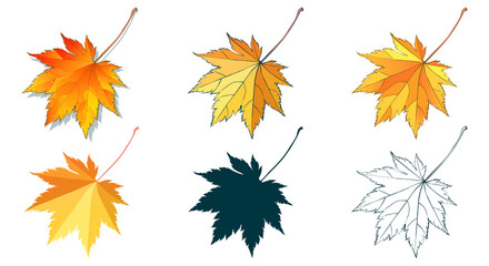 Hand-drawn maple leaf in autumn color isolated on white background. Cartoon flat style vector illustration.
