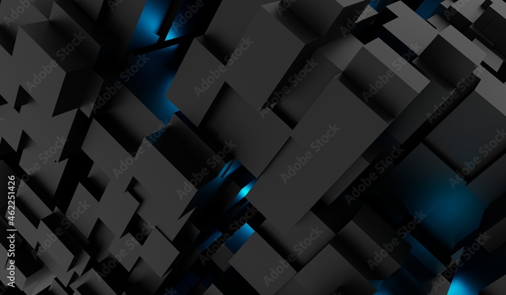 Poster 3d background from different sized cubes. 3d rendering