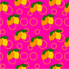 Vector seamless pattern with lemons on pink background.