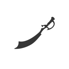 Pirate sword icon isolated on black and white background. Sabre sign. Vector