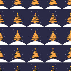 Cute Christmas tree in tiger color. seamless pattern Cartoon Christmas tree. Vector illustration 