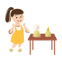 Little Girl Working on Physics Science Experiment with Flame Vector Illustration