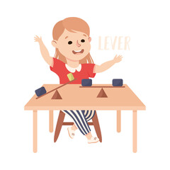 Fototapeta na wymiar Little Girl Working on Physics Science Experiment Vector Illustration