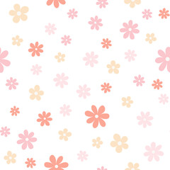 Floral seamless pattern with simple daisy flower isolated on white background.