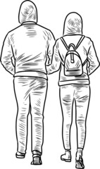 Fototapeta na wymiar Contour drawing of couple young city dwellers