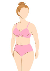 Illustration of pretty woman in beautiful lingerie. Bra and panties set. Abstract figure.