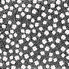 Seamless vintage pattern. cute white flowers and dots on a black background. vector texture. trend print for textiles, wallpaper and packaging.  © Алена Шенбель