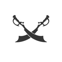 Obraz premium Crossed sabers, dadao bold black silhouette icon isolated on white. Swords, kindjal dagger pictogram, logo. Kirpans, pirate hijacking of ship symbol, blade weapon vector element for infographic, web