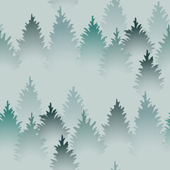 Fototapeta premium Seamless pattern with misty forest landscape