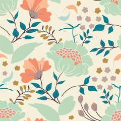 Vector vintage stylized flowers seamless pattern background