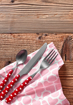 Pink Kitchen Towel And Silverware