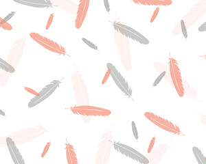 Feathers seamless pattern Cute background with colorful bird feathers