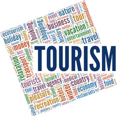 Tourism vector illustration word cloud isolated on white background.