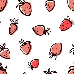 Strawberries seamless pattern. Illustration on white background.