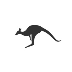 Vector black jumping kangaroo silhouette isolated on white background