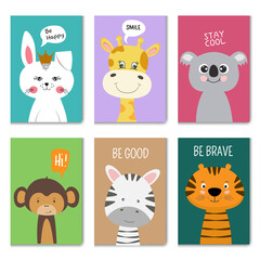 Cute cartoon characters animals rabbit and bunny, giraffe and tiger.