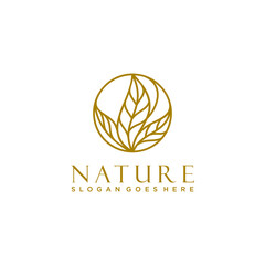 circle leaf plant for botanical eco hotel logo design