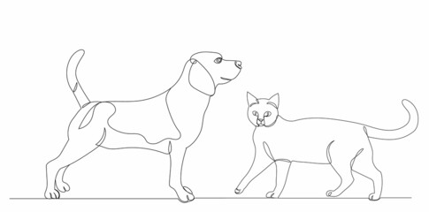 cat and dog line drawing, isolated, vector