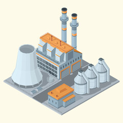 cartoon isometric factory complex, vector illustration