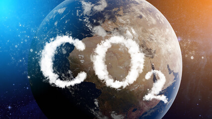 World with co2 pollution shaped clouds concept.