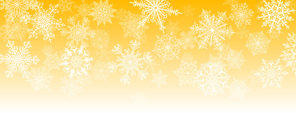 Illustration of big white complex Christmas snowflakes on yellow background