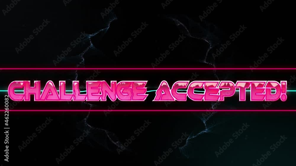 Poster animation of challange accepted text over geometrical shapes on dark background