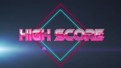 Animation of high score text over geometrical shapes on dark background - Powered by Adobe