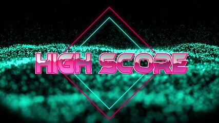 Animation of high score over geometrical moving shapes and wave - Powered by Adobe