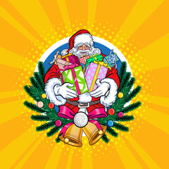 Wreath christmas Santa and gift boxes