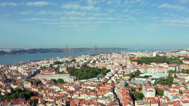 Flying over Principe Real toward Ponte and Tagus  River