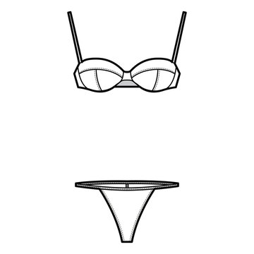 Color illustration of different kinds woman panty and bras in flat