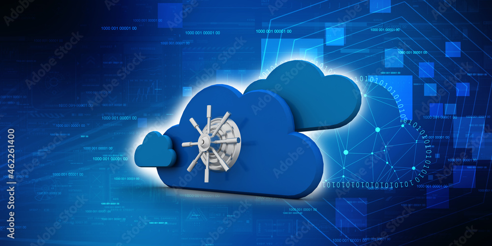 Poster 3d rendering cloud computing, security
