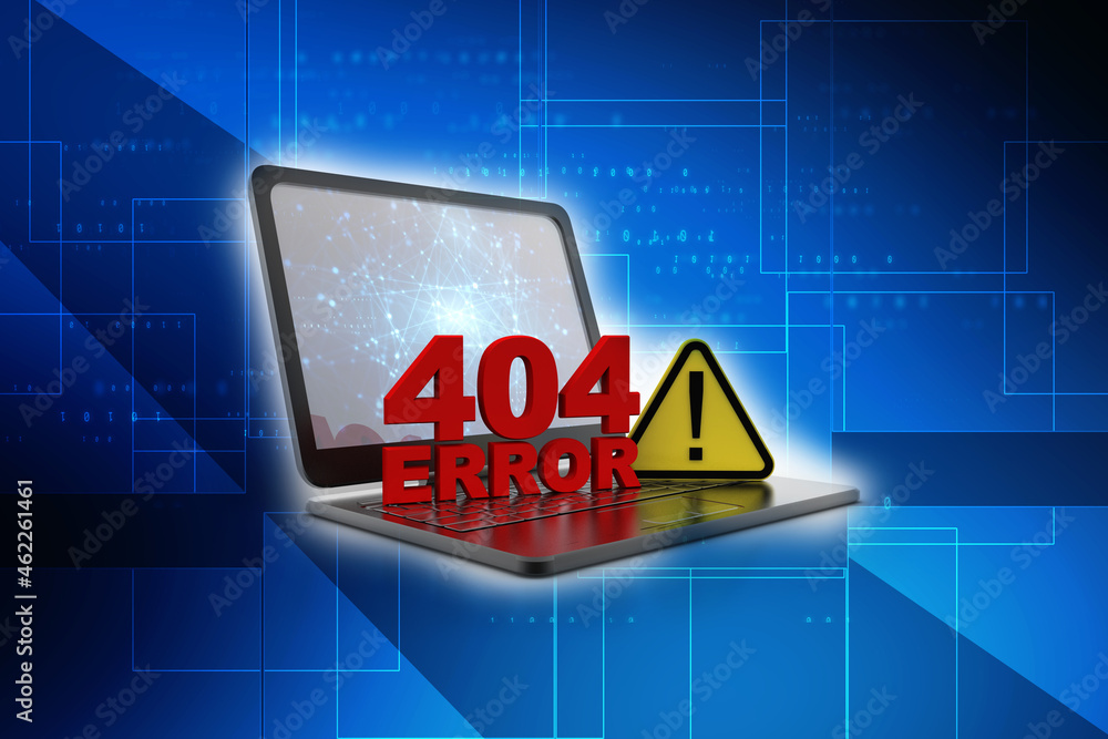Poster 3d rendering 404 error laptop