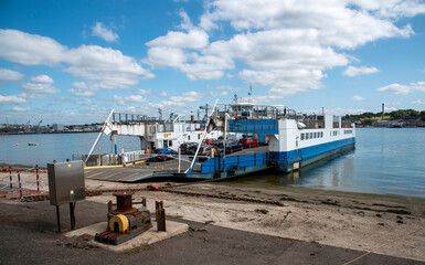 Torpoint, Cornwall, England, UK. 2021. Chain roro ferry departing Torpoint, Cornwall  and will...