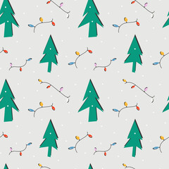 Christmas trees on a light background. Seamless pattern. Background for wallpaper, textile, postcards, wrapping etc. 