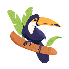 Toucan birds trendy flat illustration. Ramphastos toco banner design. Tropical exotic bird background. © SickleMoon