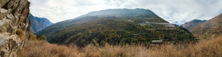 Fototapeta na wymiar Joshimath town India himalaya mountain panorama